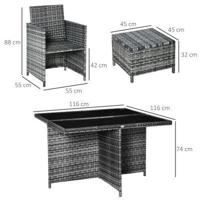Outsunny 9 Pieces Rattan Dining Set Garden Furniture Cushion Seat Woven Rattan Grey