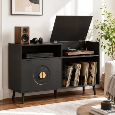 HOMCOM Record Player Stand Vinyl Storage Flip-Top Black
