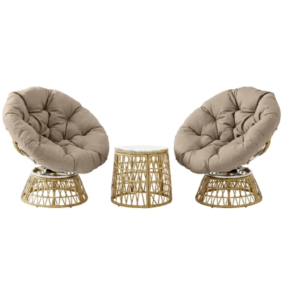 Outsunny Salon Jardin 3Pcs Fauteuils Papasan Table Résine