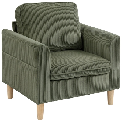 HOMCOM Kordvelours-Wohnzimmersessel, gepolsterter 1-Sitzer mit breiter Sitzfläche und Federkernkissen, 83x74x87cm, Grün