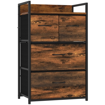 HOMCOM Commode 4 Tiroirs Tissu Acier Industriel 60x29x85cm Marron