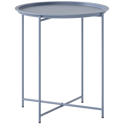 Outsunny Table Basse Ronde Acier Ø46x50cm Plateau Amovible Bleu