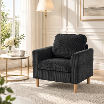 HOMCOM Sillón de salón en terciopelo acanalado, sofá 1 plaza acolchado, asiento amplio, cojín con muelles, 83x74x87cm, Gris oscuro