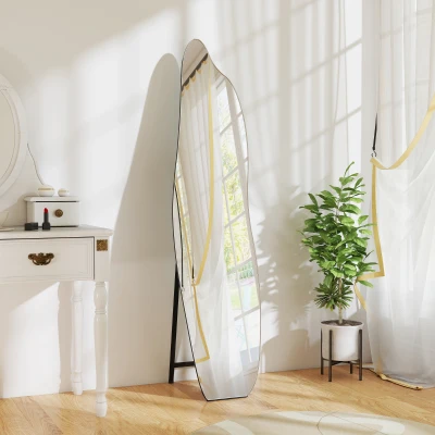 HOMCOM Espelho de Pé 160x40 cm sem Moldura Espelho de Corpo Inteiro Forma Irregular com Suporte Metálico Preto