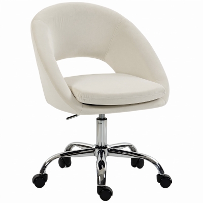HOMCOM Velvet Office Chair Height-Adjustable Wheels Cream