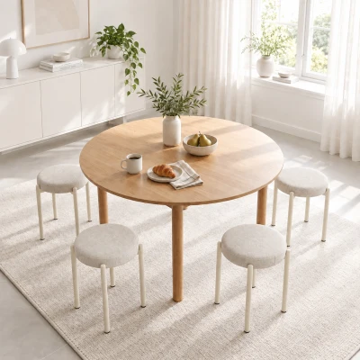 HOMCOM Esszimmerhocker 4er Set Stapelbare Sitzhocker mit Stahlbeinen, Leinenoptik für Esszimmer, Wohnzimmer, Küche, Cremeweiß