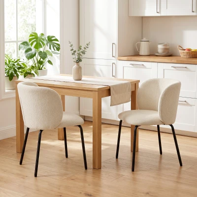 HOMCOM Set de 2 scaune de dining tapițate din chenille, spătar înfășurător, sarcină 120 kg, 57 x 58 x 77 cm, Bej