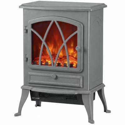 HOMCOM Vintage Electric Fireplace Heater 1kW-2kW Grey