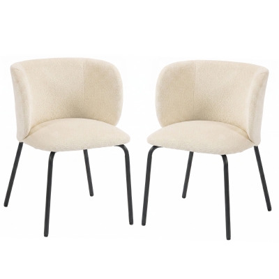 HOMCOM Set de 2 scaune de dining tapițate din chenille, spătar înfășurător, sarcină 120 kg, 57 x 58 x 77 cm, Bej