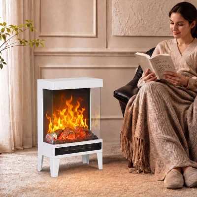 HOMCOM Lareira Elétrica 1000/2000 W com Chama LED Ajustável até 15-20 m² 40,5x20x62 cm Branca
