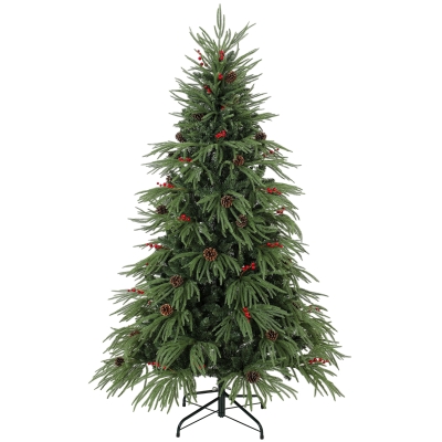 HOMCOM Artificial Christmas Tree Hinged 6ft Predecorated Green