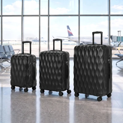 HOMCOM 3-Piece Hard Shell Luggage Set with TSA Lock 20/24/28in Black