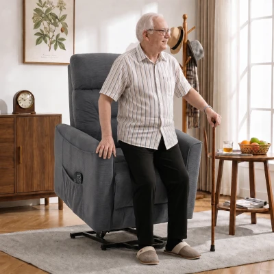 HOMCOM Elektrische relaxstoel met opsta-hulp, massage en warmte, chenille fauteuil met pocketveren, donkergrijs