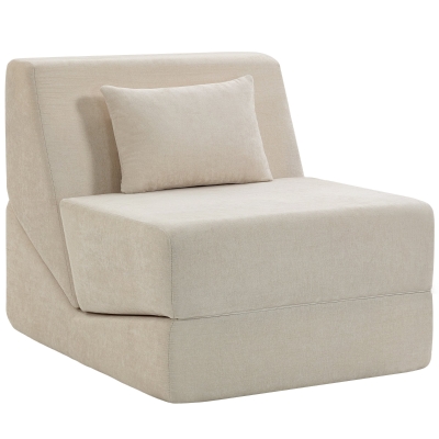 HOMCOM 3‑in‑1 Klapp-Schlafsofa, wandelbarer 1‑Sitzer in Chenille, Kissen und Rückenlehne, komprimiert, ohne Montage, Beige