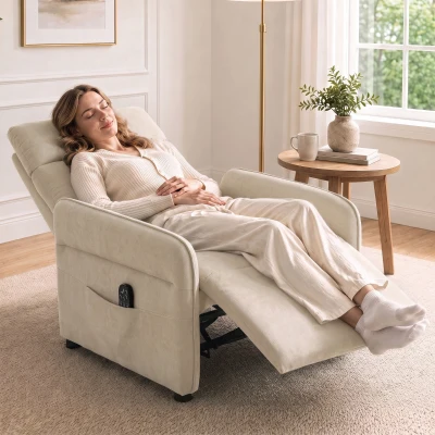 HOMCOM Recliner Armchair Massage Heat Adjustable Pockets Beige