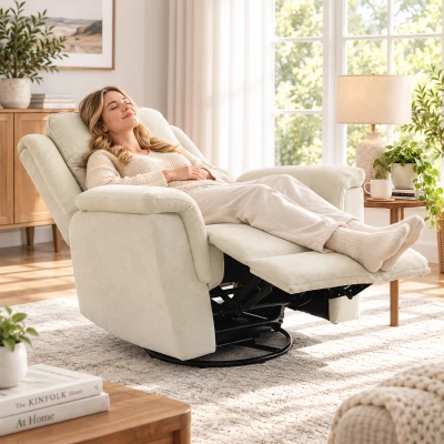 HOMCOM Fauteuil Relax Inclinable Bascule Repose-Pieds Blanc Crème