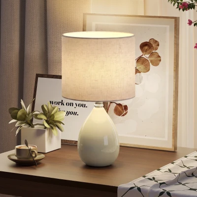 HOMCOM Lampe de Table Vintage Céramique Abat-jour Lin E27