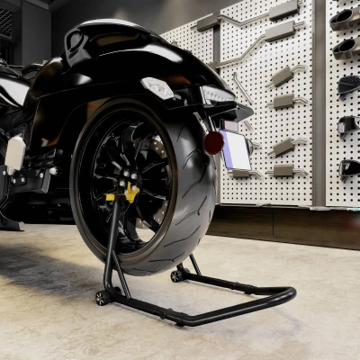 HOMCOM Cavalet Elevant Universal Suport Roată Spate Moto din Oțel Robust Capacitate 544 kg cu Furci U și L Reglabile