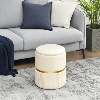 HOMCOM Pouf Coffre Velours Beige 36x36x44 cm Salon/Chambre