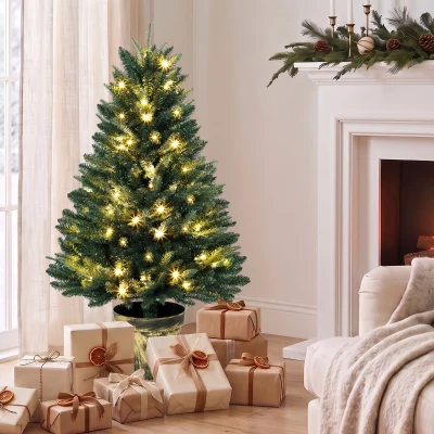 HOMCOM 4ft Prelit Artificial Christmas Tree 80 Lights Green