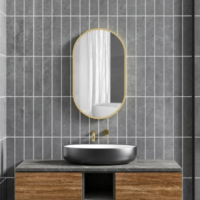 HOMCOM Miroir Ovale 40x70cm Aluminium Doré Minimaliste