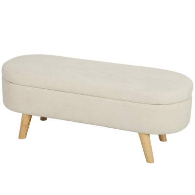 HOMCOM Bancă, Banchetă, Capăt de Pat, Spațiu de Depozitare 2 în 1 din Țesătură cu Picioare din Lemn, 110l x 40P x 43H cm, Crem