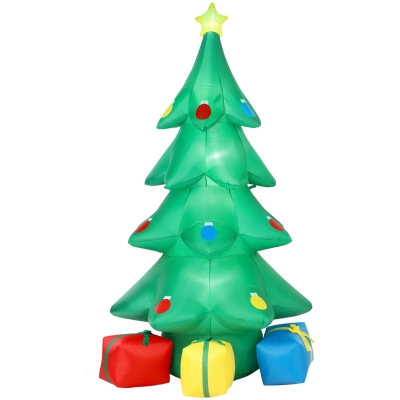Outsunny Opblaasbare kerstboom 300 cm met RGB-ster, LED-verlichting, cadeaudozen, XXL, IP44 waterbestendig voor kerstfeesten