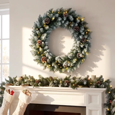 HOMCOM Couronne Noël Ø60cm LED 8 Modes 140 Branches Vert