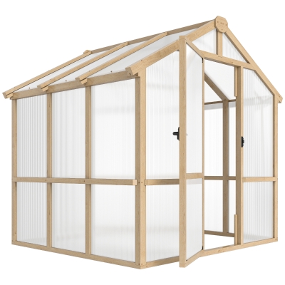 Outsunny Wooden Polycarbonate Greenhouse Lockable Brown 6.6x6ft