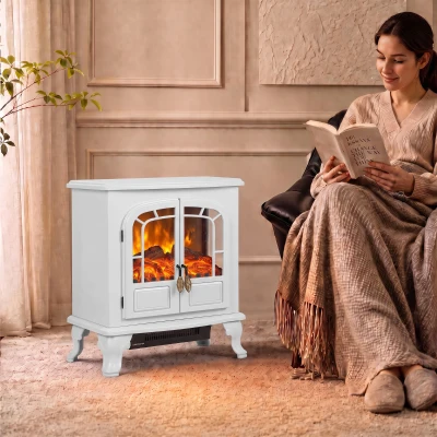 HOMCOM Electric Fireplace Stove Heater LED Flame Effect White