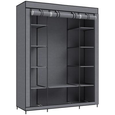 HOMCOM Armario de Tela Salvaspacio con Barra para Colgar y 11 Estantes, 135x45x175 cm, para Dormitorio, Gris