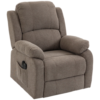 HOMCOM Sillón elevador eléctrico reclinable con masaje y calefacción en lino Marrón claro