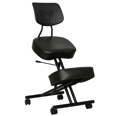 HOMCOM Cadeira de Joelhos Ergonómica com Encosto, Assento Sentado-de-Joelhos Regulável em PU com Rodízios, Preto