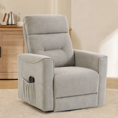 HOMCOM Fotoliu Ridicător Electric cu Masaj prin Vibrații și Încălzire, Fotoliu Relax Electric, Spătar Reclinabil, Chenille, Gri