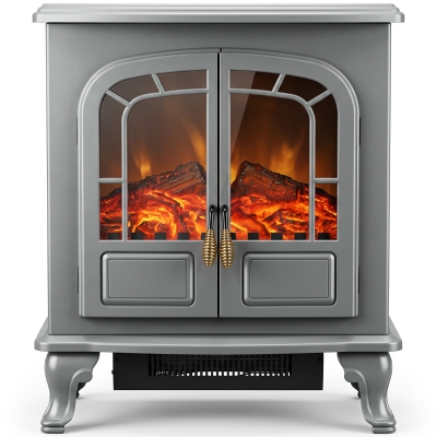 HOMCOM Electric Fireplace Stove Heater LED Flame Effect Grey