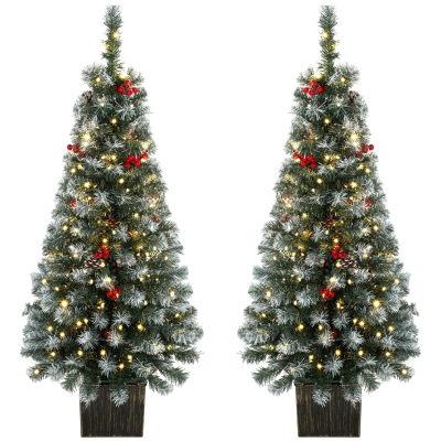 HOMCOM Slim Artificial Christmas Tree 4ft Set 2 LED Frosted Green