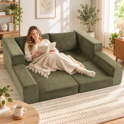HOMCOM Schlafsofa 4-in-1 Schlaffunktion ausziehbar Klappsofa Kissen 2 Sitzer Grün