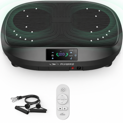 Vibrationsplatte, 5 Programme (inkl. HIIT) + Widerstandsseile, 50.8x35.6x12.7 cm, Schwarz
