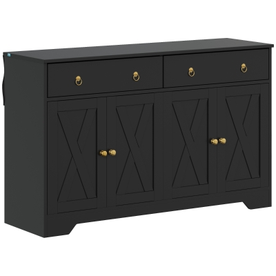 HOMCOM Aparador mueble de almacenamiento armario de cocina estilo rústico 2 cajones y 2 armarios estantes regulables negro