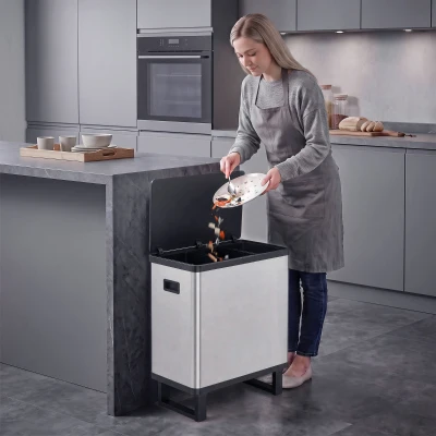 HOMCOM Automatischer Mülleimer mit Sensor 54L 3 Fächer Edelstahl Silber
