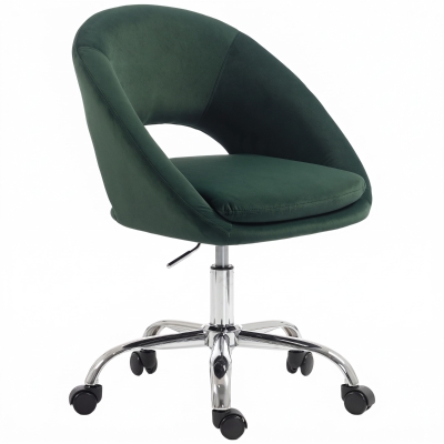 HOMCOM Velvet Office Chair Height-Adjustable Wheels Dark Green