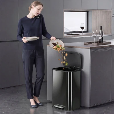 HOMCOM Metal Kitchen Bin 50L Pedal Soft Close Black