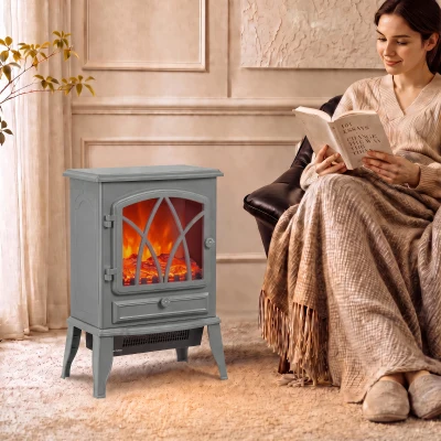 HOMCOM Vintage Electric Fireplace Heater 1kW-2kW Grey