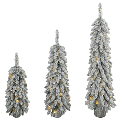 HOMCOM Conjunto com 3 Árvores de Natal Artificiais com Neve Pré-iluminadas com Pontas em PVC e LEDs Branco Quente