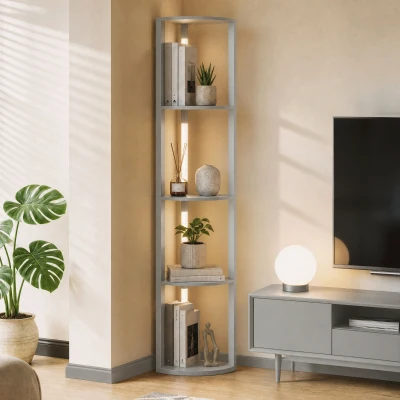 HOMCOM 4-Tier Corner Floor Lamp Modern Wood White