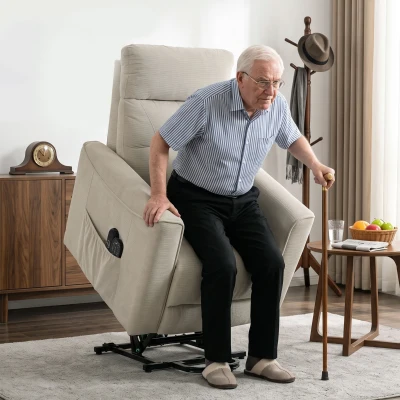 HOMCOM Relaxsessel mit elektrischer Aufstehhilfe, Massage & Wärme, Chenille-Sessel mit Federkern, Greige