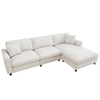 Modern L-Shaped Sectional Sofa with Reversible Chaise Lounge, 256L x 137W x 79H cm, Beige