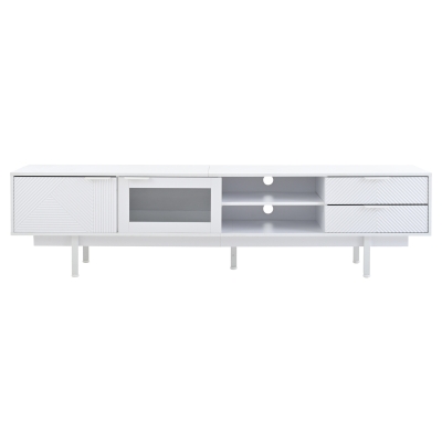 Modern Minimalist TV Cabinet with Cable Management, 200L x 40W x 50.5H cm, White