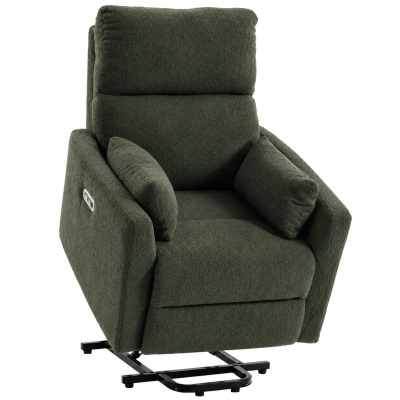 HOMCOM Sillón elevador con masaje y calor, sillón relax eléctrico de teddy-fleece para personas mayores, Verde oscuro
