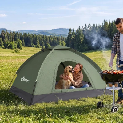 Outsunny Tienda de Camping Plegable con 2 Ventanas de Malla Bolsa de Transporte y Marco de Fibra de Vidrio 206x152x110 cm Verde